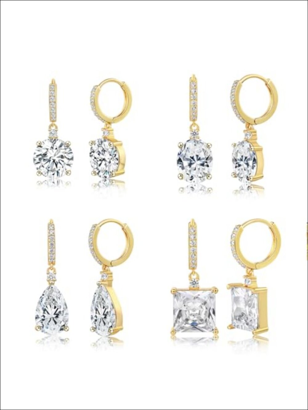 18K Gold Plated Cubic Zirconia Dangle Drop Huggie Hoop Earrings Set Women